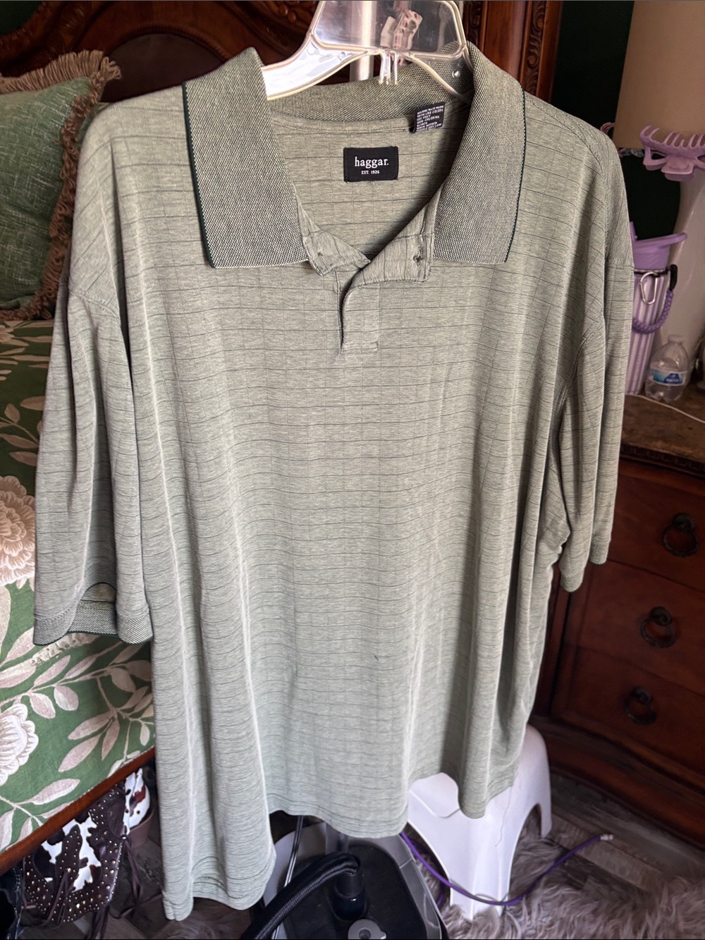 Haggar Men's Heathered Sage Green Short Sleeve Polo